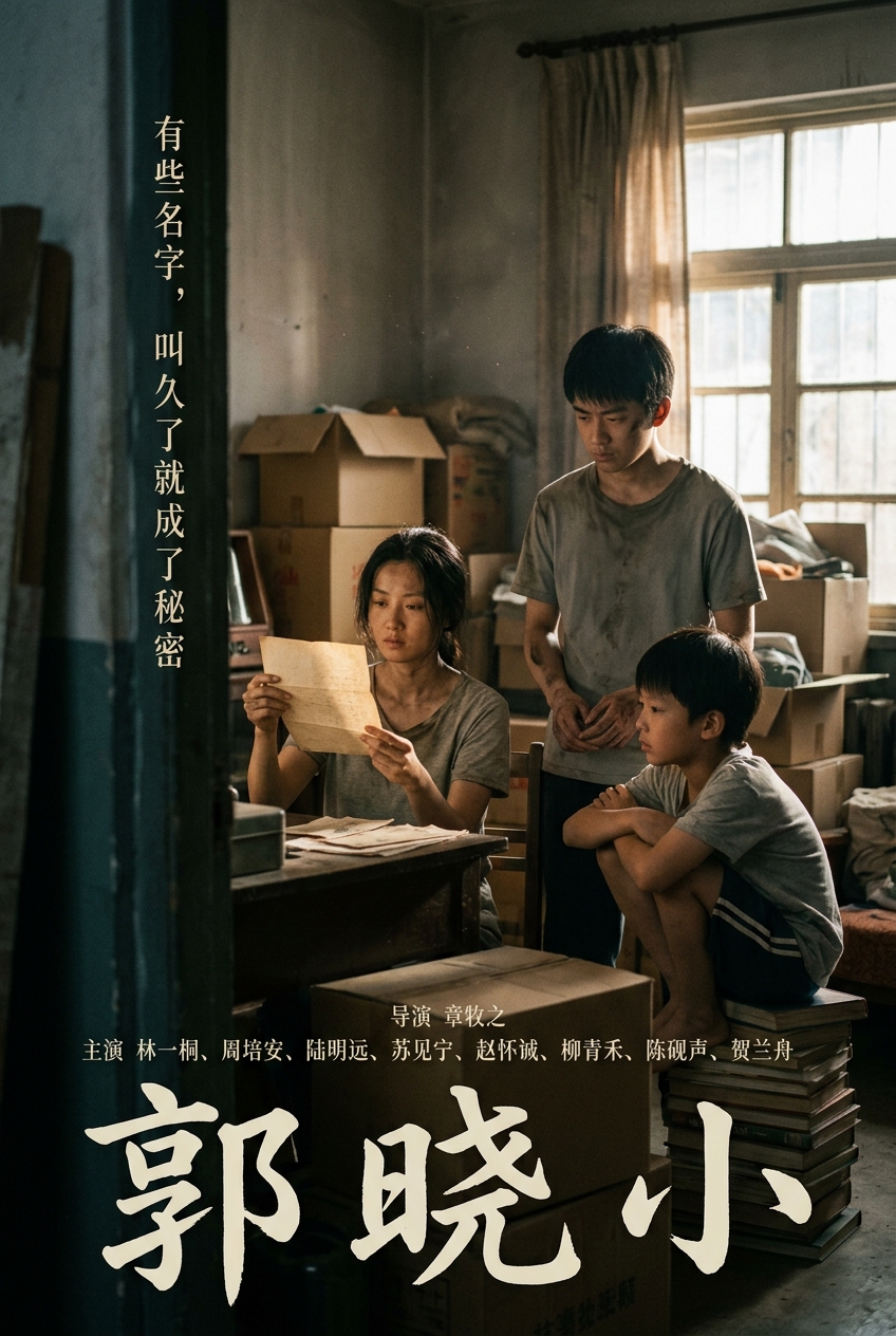 《郭晓小》剧照：三兄妹站在老屋门槛前